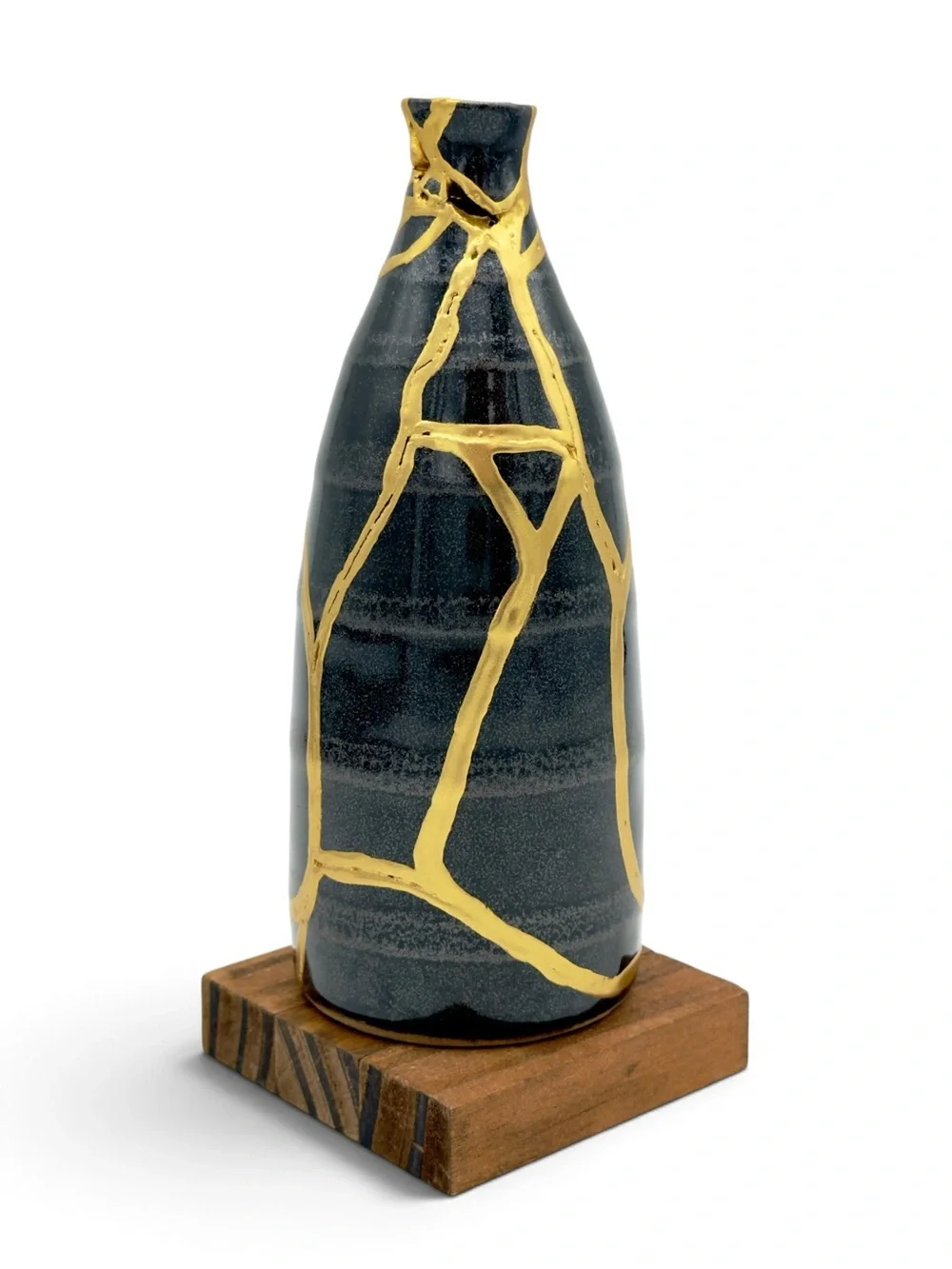 Kintsugi Vase Striped Black Pottery Gold Crack Art Growth Anniversary Gift